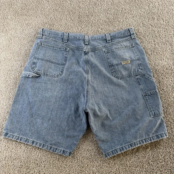 Wrangler Shorts Mens 42 Blue Denim Cargo Carpenter Utility Pockets Workwear - Picture 2 of 13